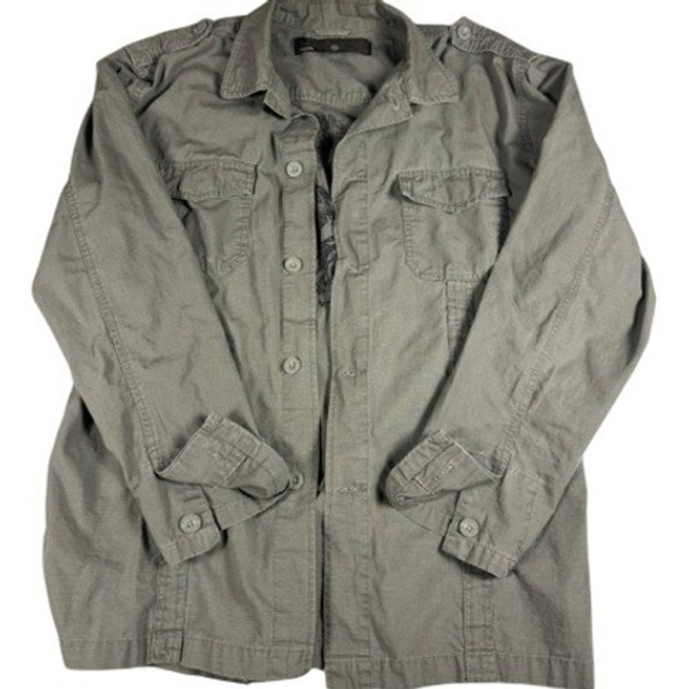 Point Zero Shirt Mens XL Olive Green Ripstop Military Utility Eagle Graphic L/S